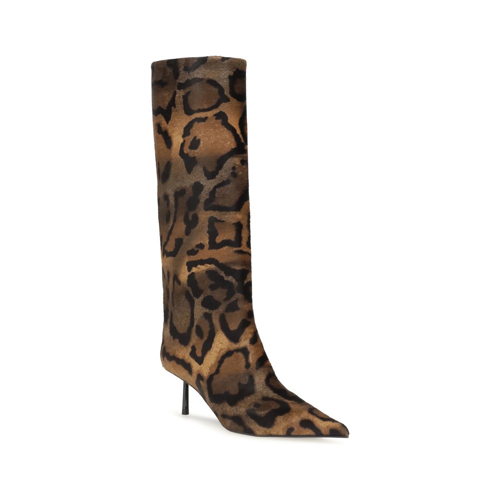 Brown Hair High Heel Boots