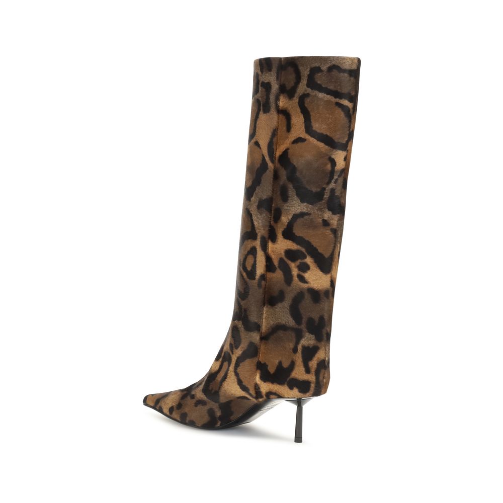 Brown Hair High Heel Boots